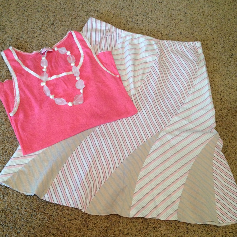 Urban Outfitters Skirt Contrasting Stripe Trumpet Skirt Pink Tan